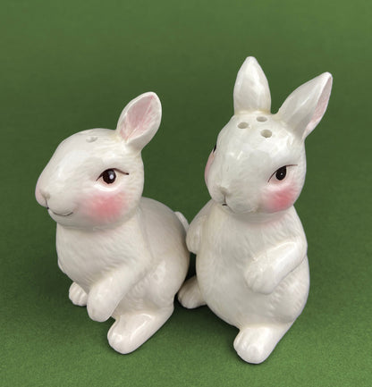 Otagiri Bunny Salt & Pepper Shakers. Well Dressed Male/Female Rabbits. Hand Painted Porcelain Couple. Pair of Rabbits for Easter, Everyday.