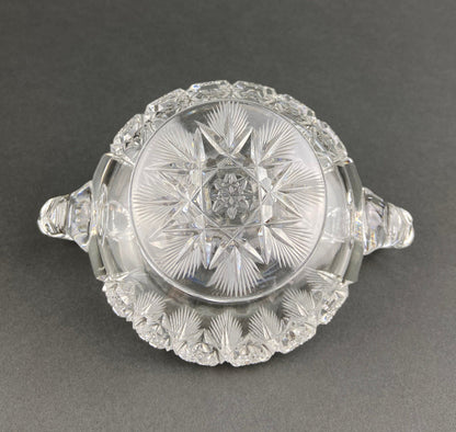 Cut Crystal Creamer and Sugar Bowls: Feather Cut Pattern, Set of Two