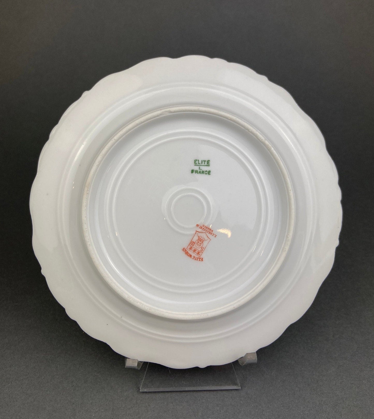 Limoges Elite Set of Five Bread, Salad, 8.75 inch Plates with Pink Roses and Scalloped Rim.  Antique Limoges Dishes.