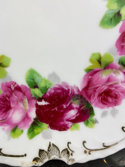 Antique Bavaria Dessert Plate: Hand-Painted Roses, Gold Rim (7.75")