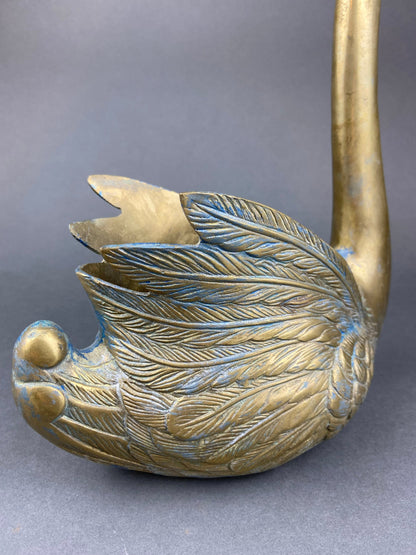Brass Planter Shaped like Swan. Bird Shaped Herb Planter. Green House Decor. Window Sill Decor.