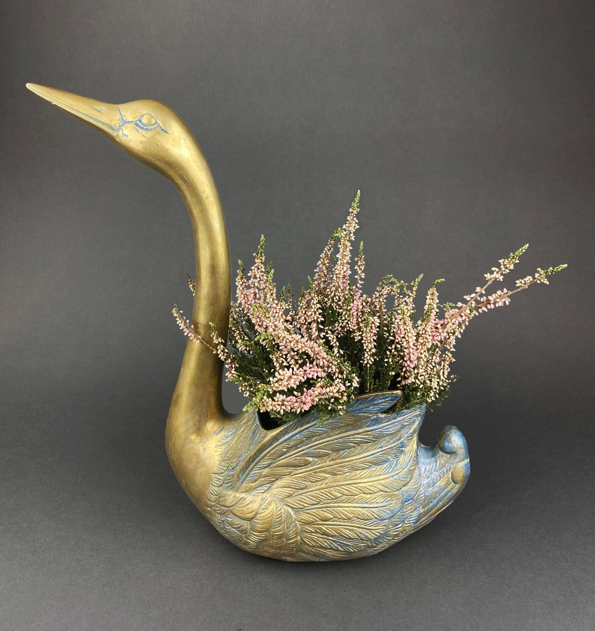 Brass Planter Shaped like Swan. Bird Shaped Herb Planter. Green House Decor. Window Sill Decor.