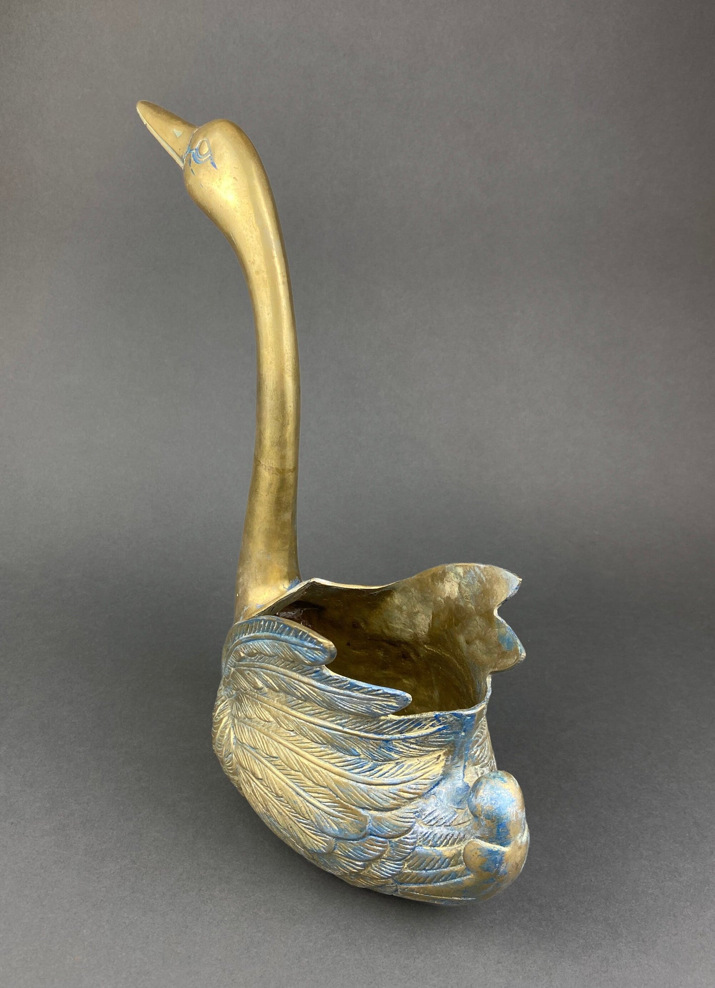 Brass Planter Shaped like Swan. Bird Shaped Herb Planter. Green House Decor. Window Sill Decor.