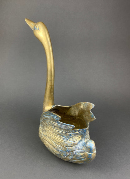 Brass Planter Shaped like Swan. Bird Shaped Herb Planter. Green House Decor. Window Sill Decor.