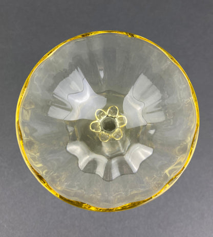 Vintage Fostoria Crystal Topaz Champagne Glasses. Light Yellow Depression Glass Low Sherbet Stemware. Gold Footed Glasses.  Set of Six.