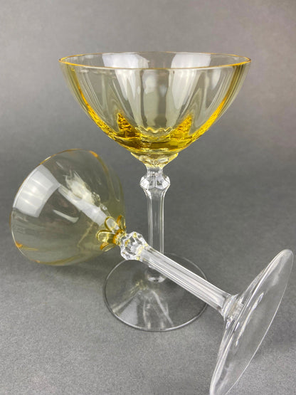 Vintage Fostoria Topaz Claret Glasses, Light Yellow Stemware, Set of Two