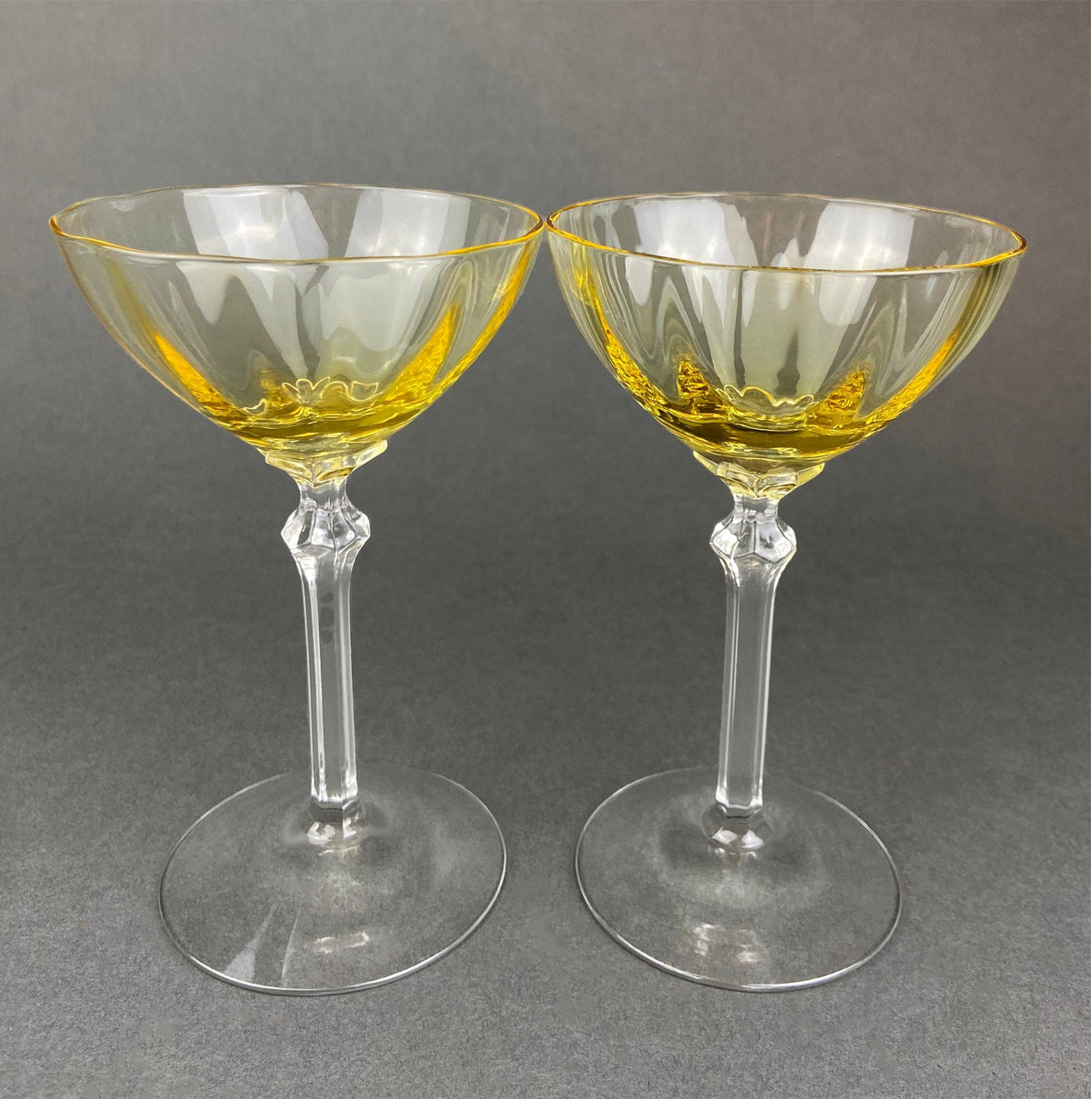 Vintage Fostoria Topaz Claret Glasses, Light Yellow Stemware, Set of Two