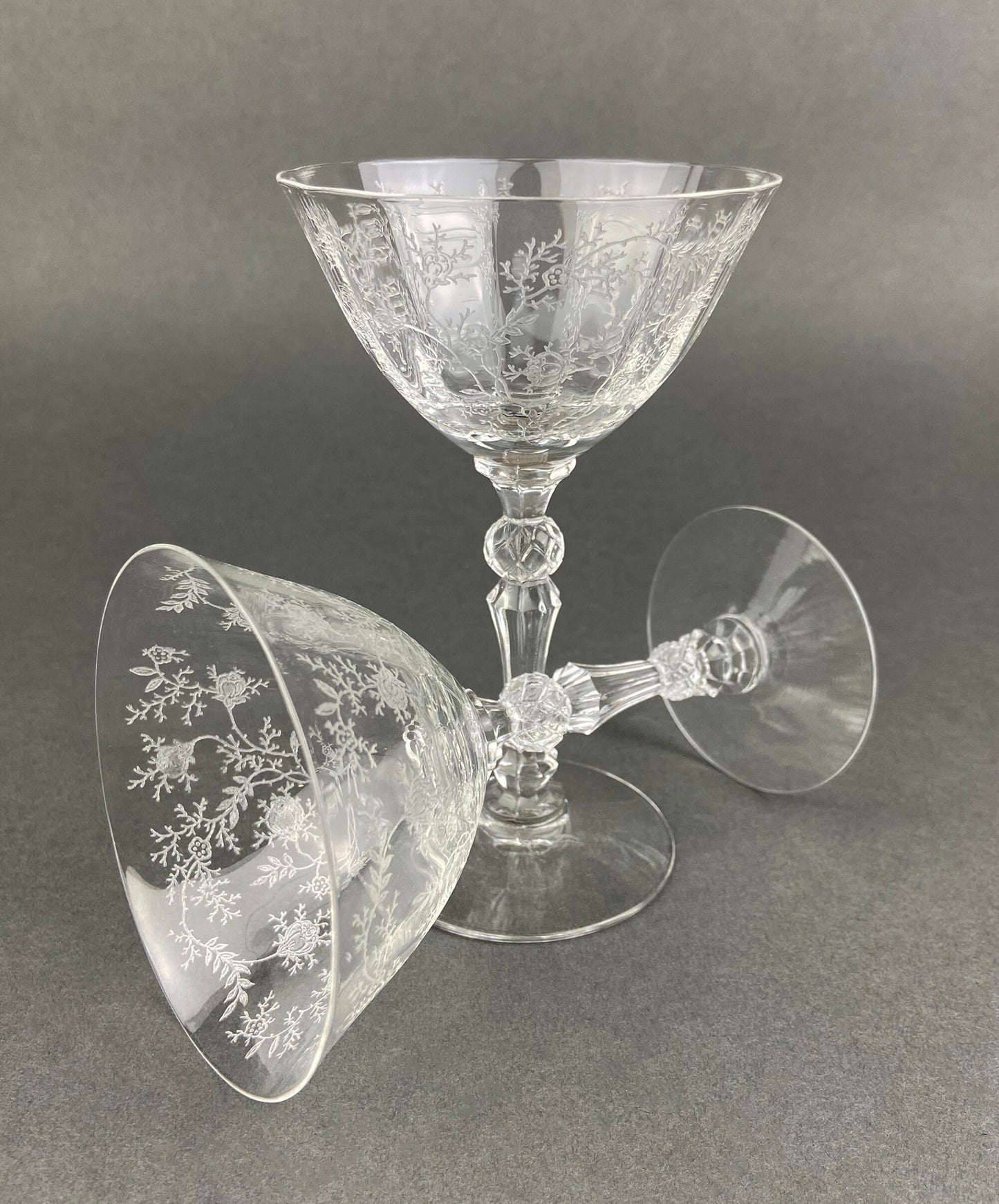 Vintage Fostoria Claret Wine Glasses. Set of Two Chintz Motif Stemware. Fine Dining.