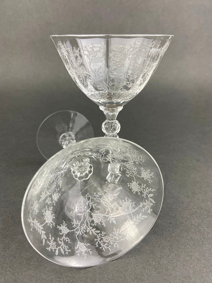 Vintage Fostoria Claret Wine Glasses. Set of Two Chintz Motif Stemware. Fine Dining.