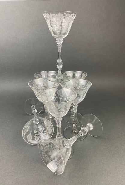 Cambridge Crystal Claret Glasses, Rosepoint Etched Floral Motif, Set of 8