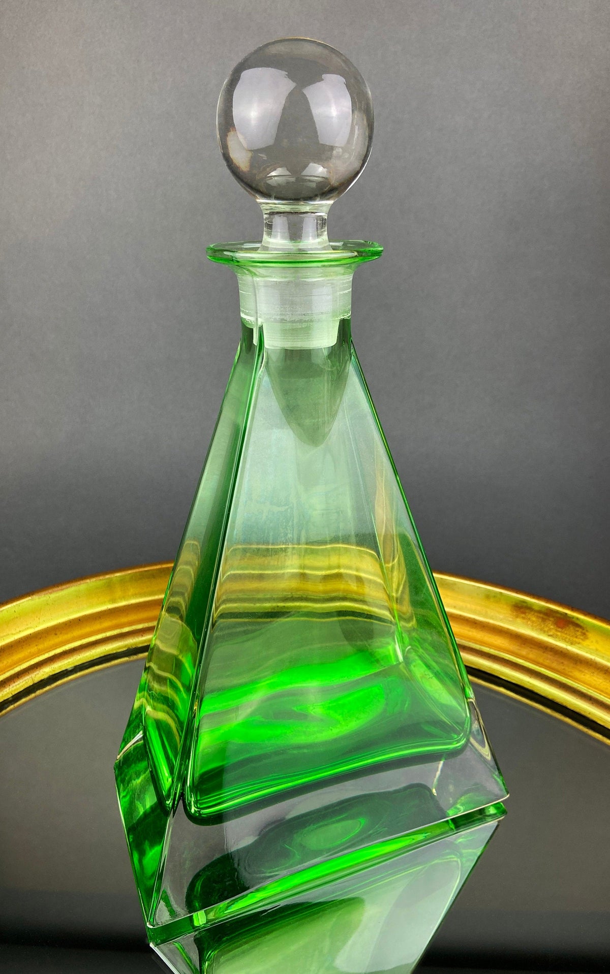 Dark Green Glass Decanter with Matching Stopper. Hand Blown Glass Carafe. Office Decor. Social Club Decor. Men Cave Accessory. Gift for Dad.