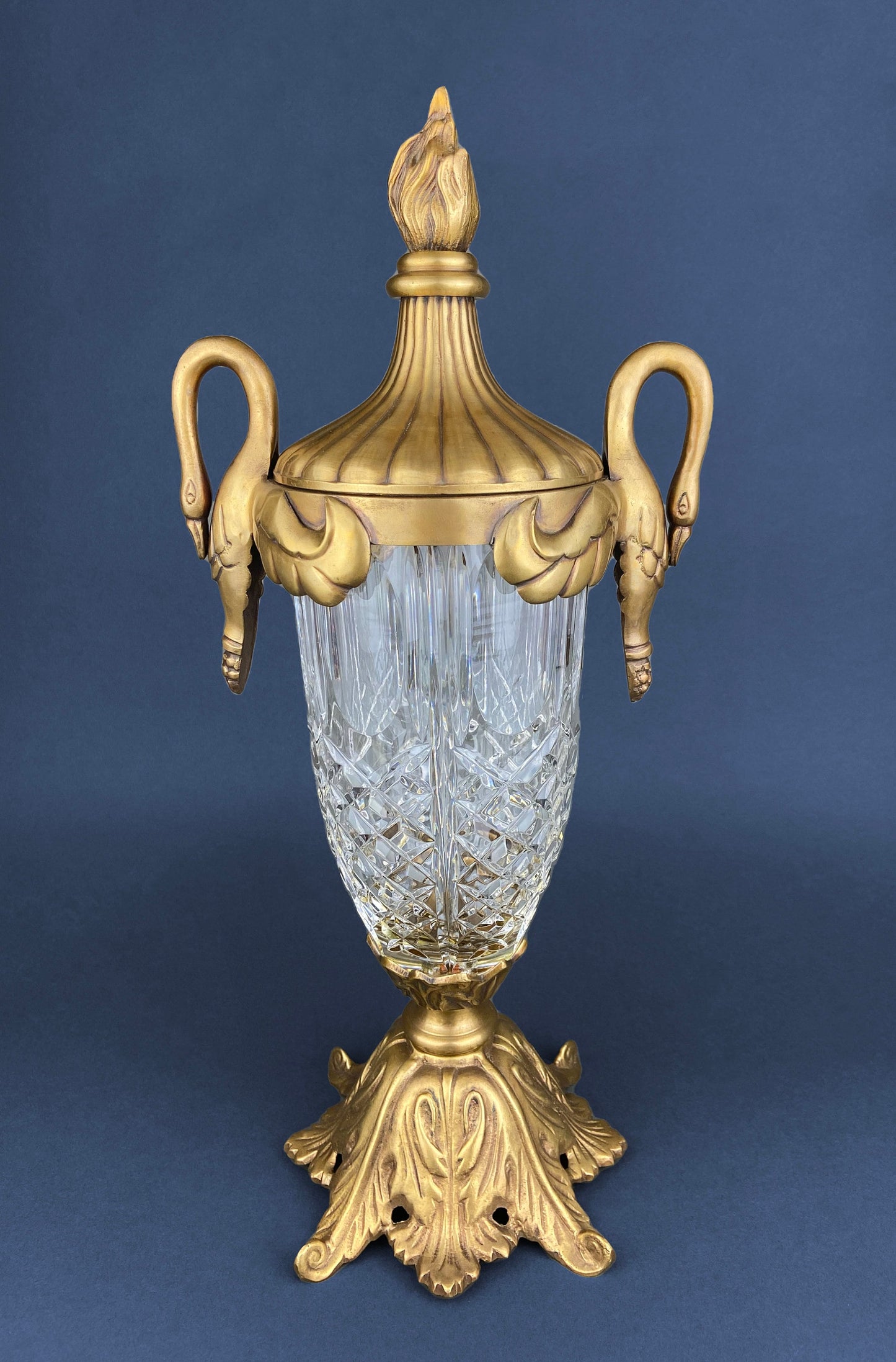 Vintage Hand Blown Bubble Glass Brass Urn Jar, Pineapple Design