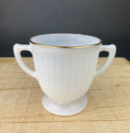 Monax Petalware Opalescent Creamer and Sugar Bowl. White with Gold Brim Depression Glass Creamer and Sugar Bowl.