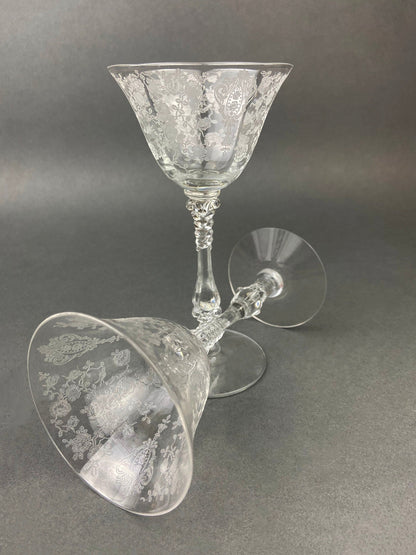 Cambridge Crystal Claret Glasses, Rosepoint Etched Floral Motif, Set of 8