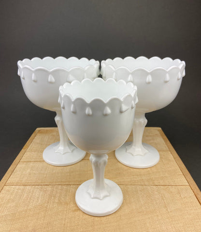 Milk Glass Oak Leaf Design Bowls. Set of Three Differently Shaped Vases. White Herb Planters.