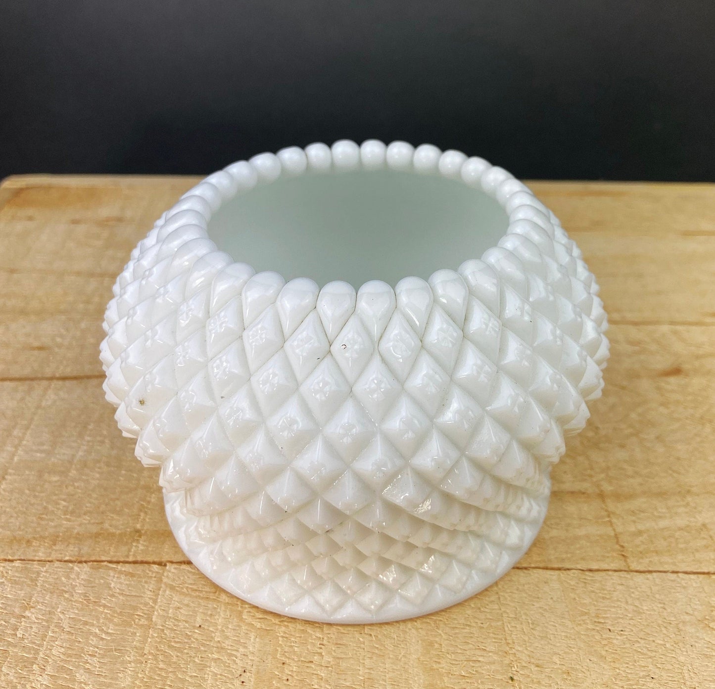 Milk Glass Serving Dish with Plate. Hobnail Serving Bowl for Dip, Dressing, or Sauce. White Scalloped Rim. Fine Dining. Collectible.
