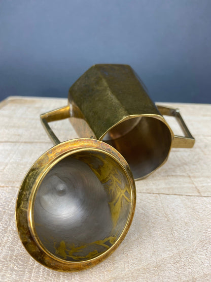 Antique Brass Creamer and Sugar Dish. Heavy Brass Containers with Handles. Kitchen Accessories.