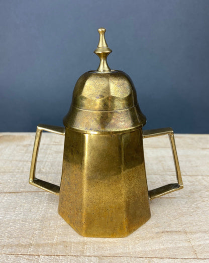 Antique Brass Creamer and Sugar Dish. Heavy Brass Containers with Handles. Kitchen Accessories.