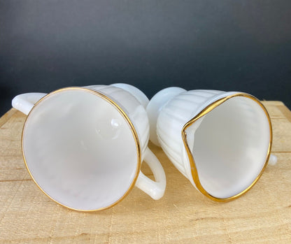 Monax Petalware Opalescent Creamer and Sugar Bowl. White with Gold Brim Depression Glass Creamer and Sugar Bowl.