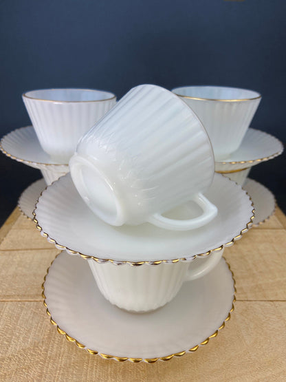 Monax Petalware Opalescent Creamer and Sugar Bowl. White with Gold Brim Depression Glass Creamer and Sugar Bowl.