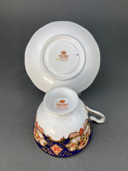 Vintage TeaCup and Saucer. Hand Painted Royal Albert Bone China. Heirloom Pattern. Made in England.