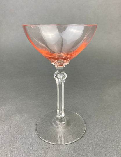 Vintage Fostoria Crystal Glasses in Pink. Tall Claret Light Pink Stemware. Set of Five Footed Glassware for Fine Dining.