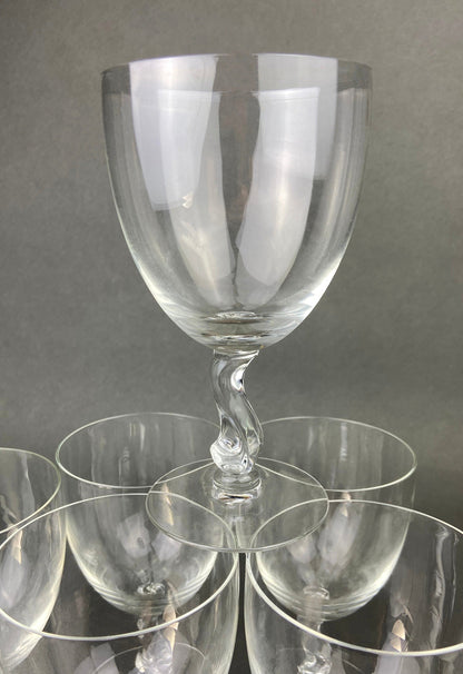Fostoria Contour Clear Crystal Goblets with S-Shaped Stem. Set of Seven Water or Juice Stemware.  Luxurious Barware. Gift for Him.