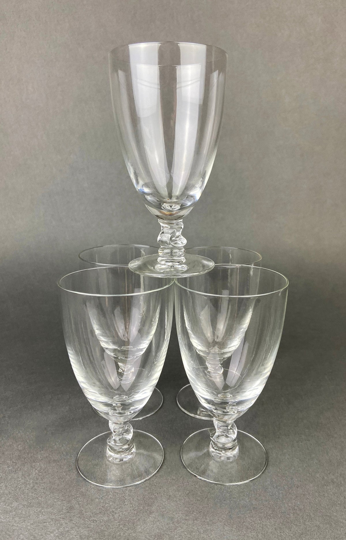 Vintage Contour Clear by Fostoria Crystal Juice Glasses with S Shaped Stem. Set of Five Small Stemware. Collectible Glassware. Fine Dining.