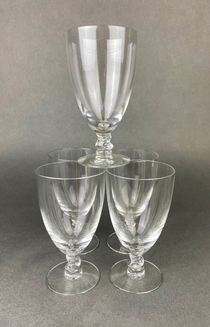 Vintage Contour Clear by Fostoria Crystal Juice Glasses with S Shaped Stem. Set of Five Small Stemware. Collectible Glassware. Fine Dining.