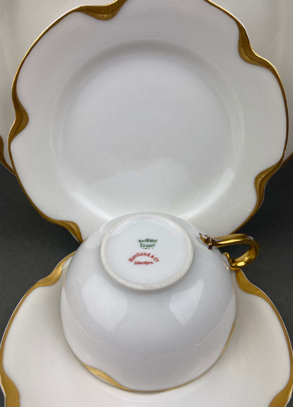Antique Limoges Porcelain Serving Set. Tea or Coffee Cup with Saucer,  Dinner, and Salad Plates. Finest Porcelain by Haviland, France.