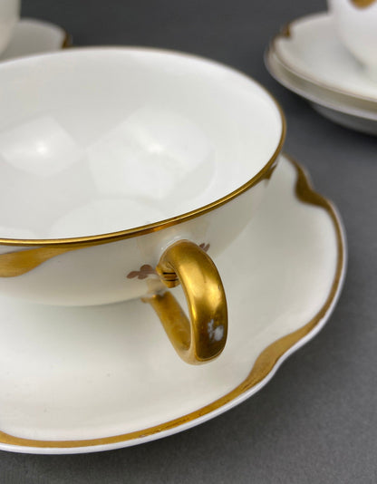 Limoges Haviland Teacup and Saucer, Gold Scalloped Rim, Silver Anniversary Pattern
