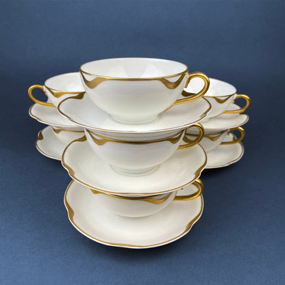 Limoges Haviland Teacup and Saucer, Gold Scalloped Rim, Silver Anniversary Pattern