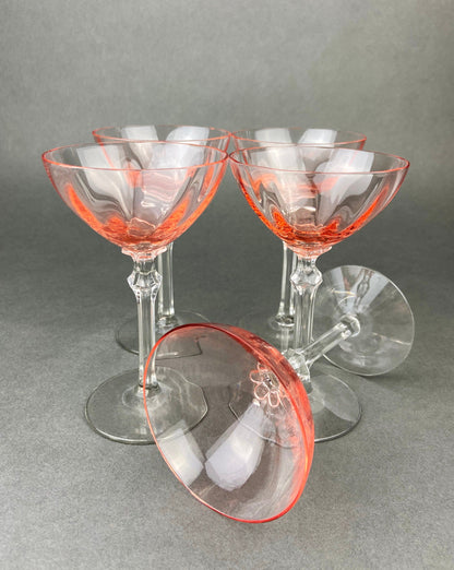 Vintage Fostoria Crystal Glasses in Pink. Tall Claret Light Pink Stemware. Set of Five Footed Glassware for Fine Dining.