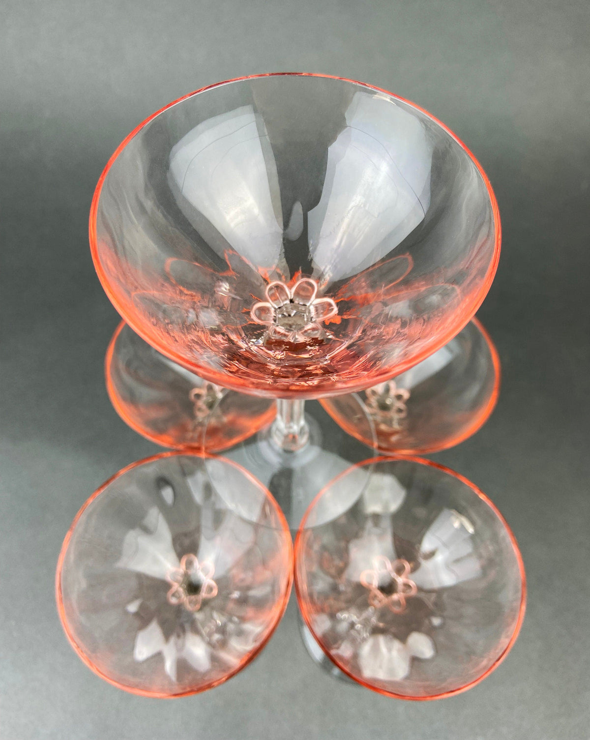 Vintage Fostoria Crystal Glasses in Pink. Tall Claret Light Pink Stemware. Set of Five Footed Glassware for Fine Dining.
