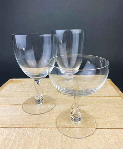 Vintage Contour Clear by Fostoria Crystal Juice Glasses with S Shaped Stem. Set of Five Small Stemware. Collectible Glassware. Fine Dining.