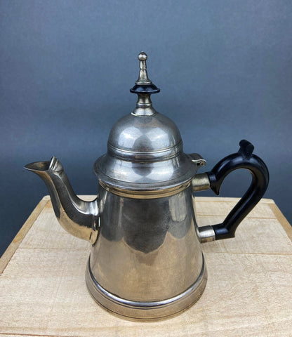 Vintage Metal Coffee Pot, Tea Pot with Creamer & Sugar Bowl with Black Handles. Marked WE B.P.M.S.
