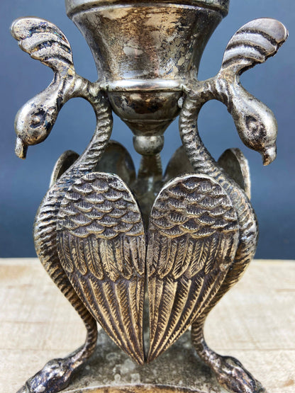 Antique Pillar Candle Holder/Silver Plated Candle Stand/Art Nouveau Relief. Fine Dining.