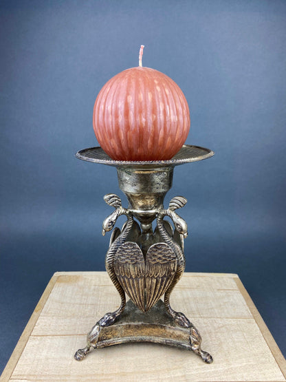 Antique Pillar Candle Holder/Silver Plated Candle Stand/Art Nouveau Relief. Fine Dining.