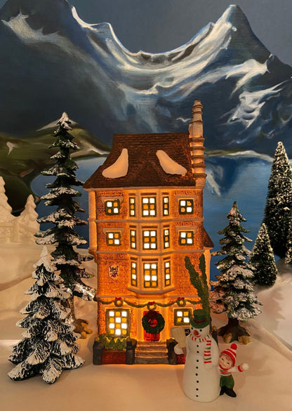 Christmas Village House by Dept 56. Illuminated Nephew Fred's Flat. Dickens Village Series.  Christmas Diorama. Holiday Celebration.