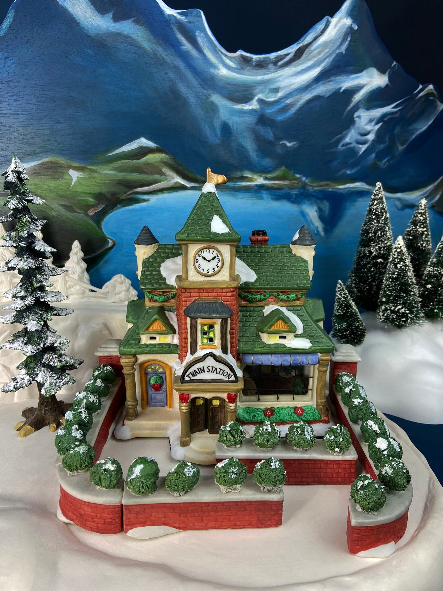 Victorian Train Station. Illuminated Christmas Village House. Potterville Station. Holiday Time. Holiday Decor.