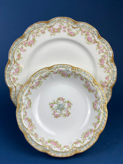 Royal Limoges Dessert Plates (Set of 4): Antique Hand-Painted Rose Garland, Made in France