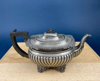 Vintage Pewter Teapot and Coffee Pot. Set of Two Beautifully Detailed Serving Pots. Fluted Body. Made in England. Pewter Collectors.