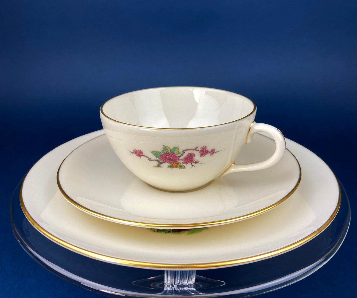 Lenox Tea Cup & Saucer. Creamy White with Gold Rim Tea or Coffee Set. Olympia by Lenox. Porcelain Made in the USA.