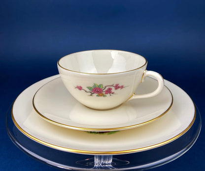 Lenox Tea Cup & Saucer. Creamy White with Gold Rim Tea or Coffee Set. Olympia by Lenox. Porcelain Made in the USA.