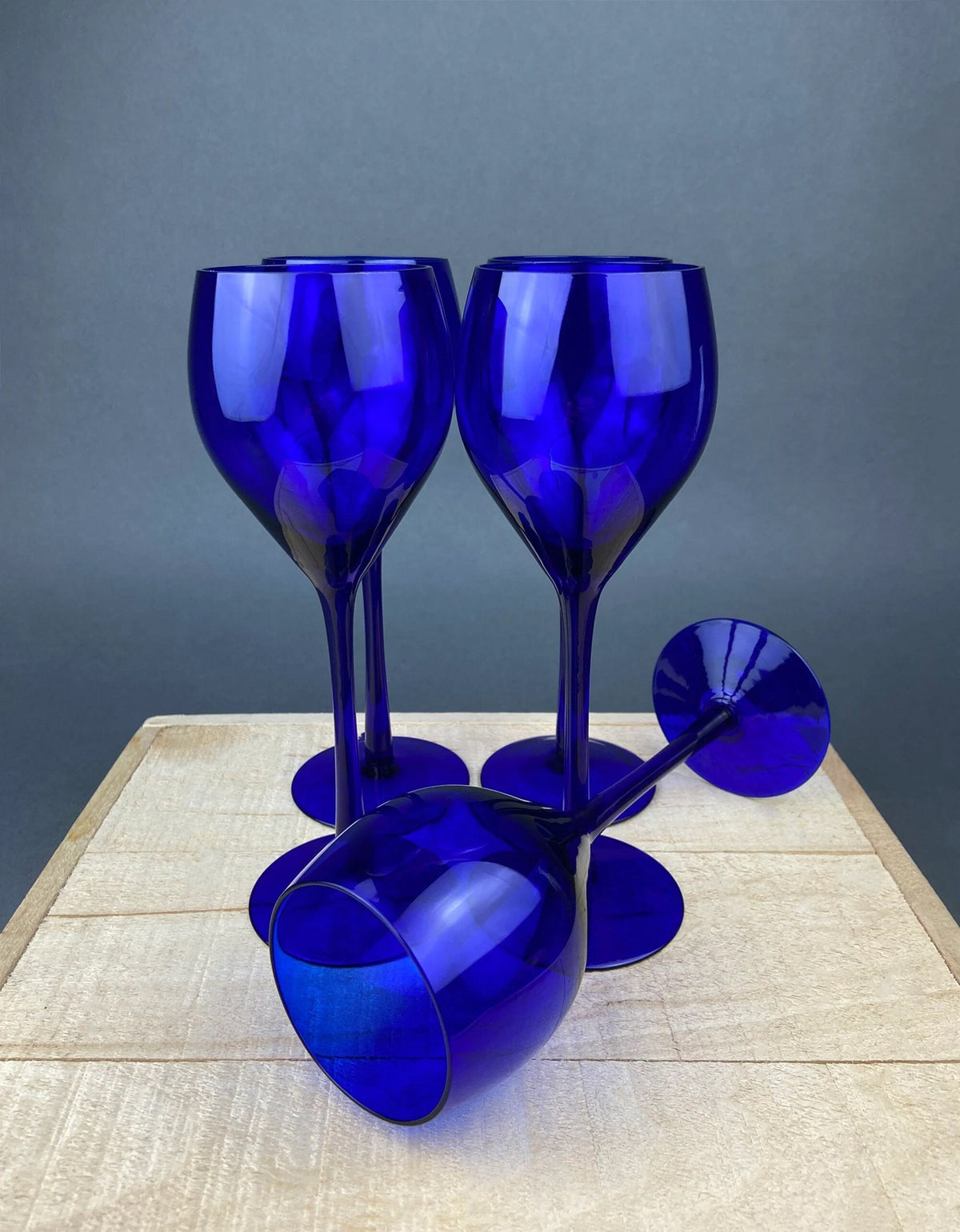 Cobalt Blue Wine Glasses.  Set of Six Stemware. Dark Blue Modern Glasses. Holiday Celebration.