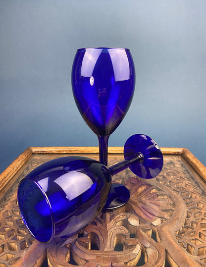 Cobalt Blue Wine Glasses.  Set of Six Stemware. Dark Blue Modern Glasses. Holiday Celebration.