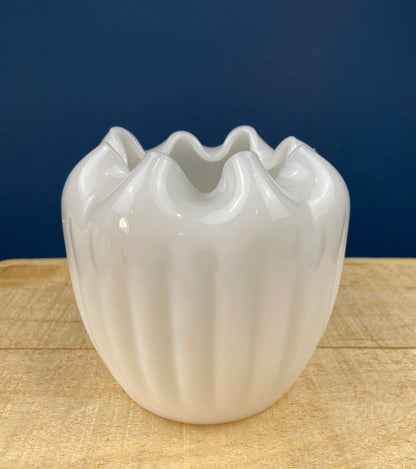 Milk Glass Planters or Vases. Vintage White Flower Pots with Ribbed Patterns and Pinched Rims. Set of Three. Window Sill Herbal Garden.