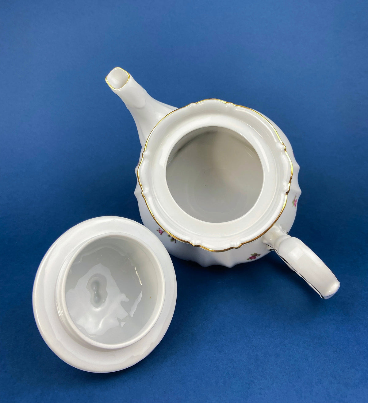 Antique Bavarian Teapot, Coffee Pot, Creamer, Sugar Bowl Set by Hertel Jacob Porcelain Co.