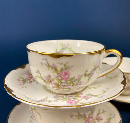Antique Warwick Salad Plates: Hand-Painted Cottage Rose, Set of 6