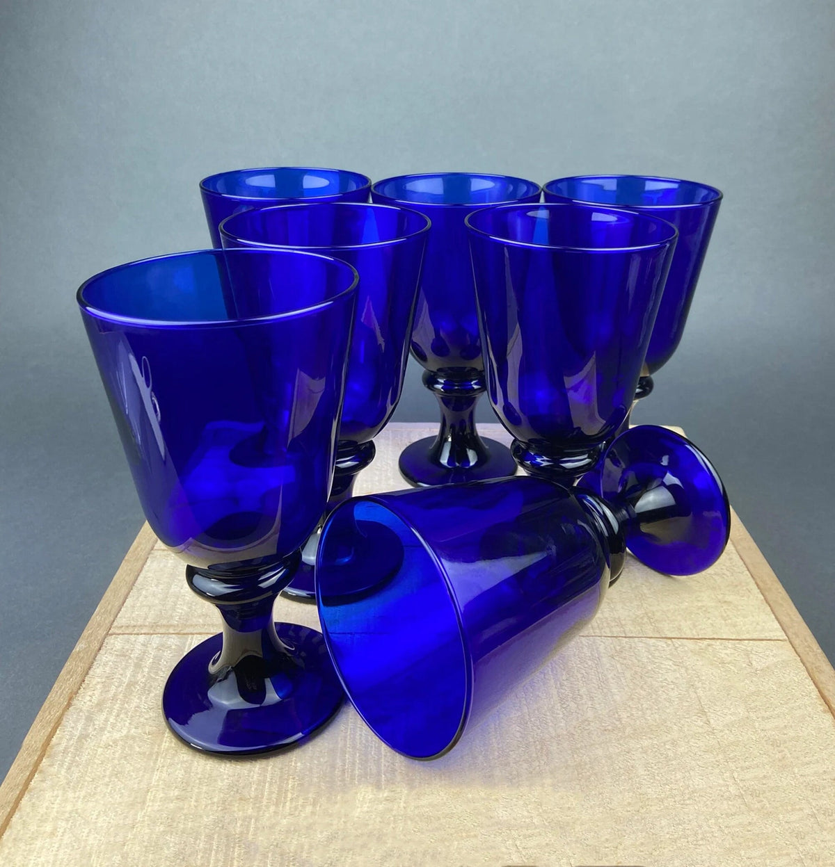 Cobalt Blue Wine Glasses.  Set of Six Stemware. Dark Blue Modern Glasses. Holiday Celebration.